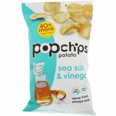 Popchips, ポテトチップス、シーソルト＆ビネガー、5オンス (142 g)