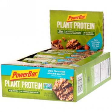 PowerBar, 植物性プロテイン、ダークチョコレートアーモンドシーソルト、15本、各1.76 oz (50 g) (Discontinued Item)
