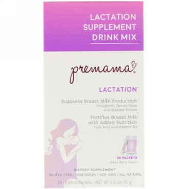 Premama, 授乳サプリメントドリンクミックス、ミックスベリー、28パケット、2.5オンス (70 g) (Discontinued Item)