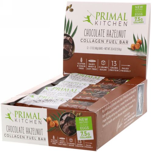 Primal Kitchen, Collagen Fuel Bar, Chocolate Hazelnut, 12 Bars, 1.7 oz (48 g) Each (Discontinued Item)