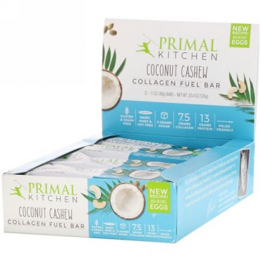 Primal Kitchen, Collagen Fuel Bar, Coconut Cashew, 12 Bars, 1.7 oz (48 g) Each (Discontinued Item)