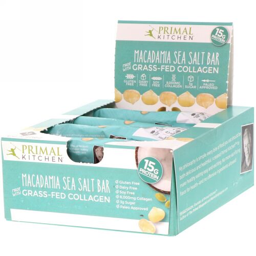 Primal Kitchen, Grass-Fed Collagen Bar, Macadamia Sea Salt, 12 Bars, 20.7 oz (588 g) (Discontinued Item)