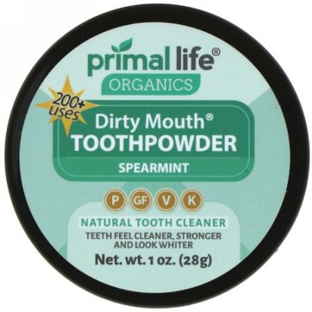 Primal Life Organics, ダーティマウス歯磨き粉、スペアミント、1 oz (28 g)