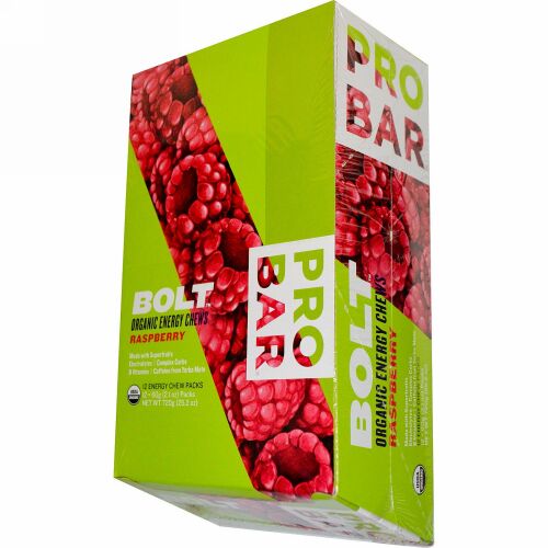 ProBar, Bolt Organic Energy Chews, Raspberry with Caffeine, 12 Pouches, 10 Chews (2.1 oz each) (Discontinued Item)