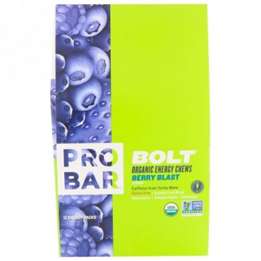 ProBar, Bolt Organic Energy Chews, Berry Blast with Caffeine, 12 Pouches, 10 Chews (2.1 oz each) (Discontinued Item)