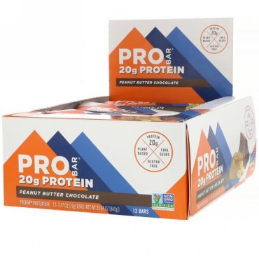 ProBar, プロテインバー、ピーナッツバターチョコレート、12バー、各70 g（2.47 oz）
