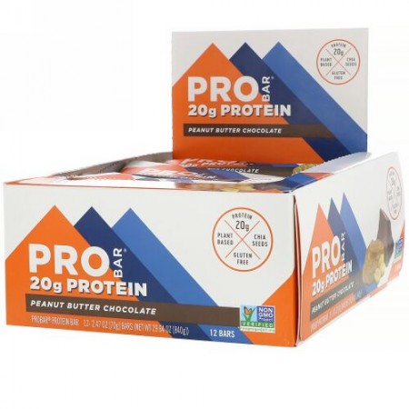 ProBar, プロテインバー、ピーナッツバターチョコレート、12バー、各70 g（2.47 oz）