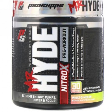 ProSupps, Mr.Hyde（ミスターハイド）、ニトロX、プレワークアウト、What-O-Melon（メロンフレーバー）、222g（7.8オンス）