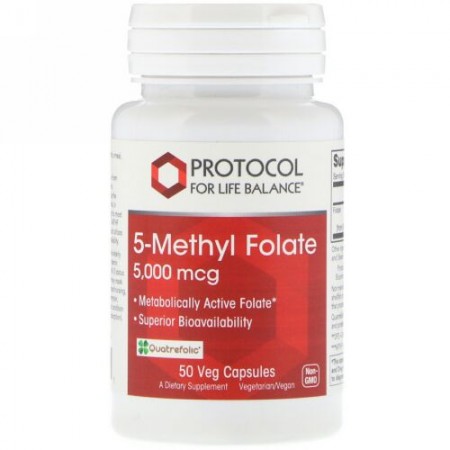 Protocol for Life Balance, 5-Methyl Folate, 5,000 mcg, 50 Veg Capsules (Discontinued Item)
