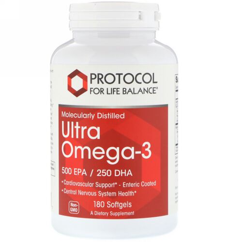 Protocol for Life Balance, Molecularly Distilled Ultra Omega-3, 500 EPA/250 DHA, 180 Softgels (Discontinued Item)