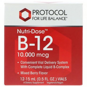 Protocol for Life Balance, Nutri-Dose B-12, Mixed Berry Flavor, 10,000 mcg, 12 Vials, 0.5 fl oz (15 ml) Each (Discontinued Item)