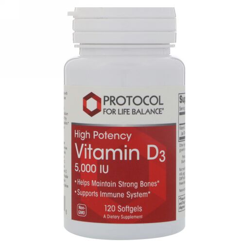 Protocol for Life Balance, Vitamin D3, High Potency, 5,000 IU, 120 Softgels (Discontinued Item)