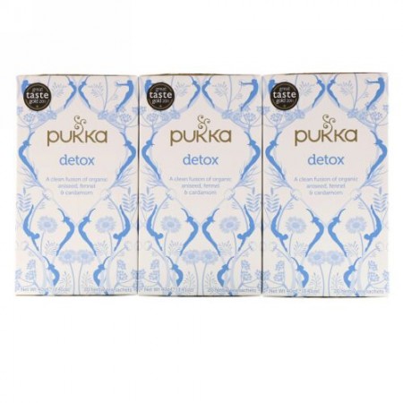 Pukka Herbs, デトックス、オーガニックのアニシード、フェンネルとカルダモンティー、カフェインフリー、3パック、ハーブティーサシェ各20袋 (Discontinued Item)