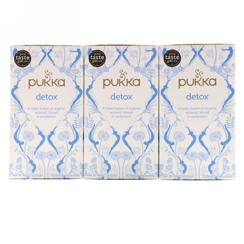 Pukka Herbs, デトックス、オーガニックのアニシード、フェンネルとカルダモンティー、カフェインフリー、3パック、ハーブティーサシェ各20袋 (Discontinued Item)