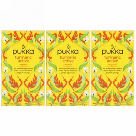 Pukka Herbs, オーガニックターメリックアクティブ、カフェインフリー、3パック、各20ハーブティーバッグ (Discontinued Item)