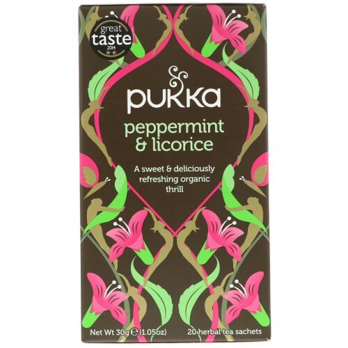 Pukka Herbs, ペパーミント&リコリスハーブティー、カフェインレス、20袋、1.05 oz (30 g)