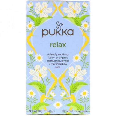 Pukka Herbs, リラックス、カフェインフリー、20ハーブティーバッグ、1.41オンス (40 g)