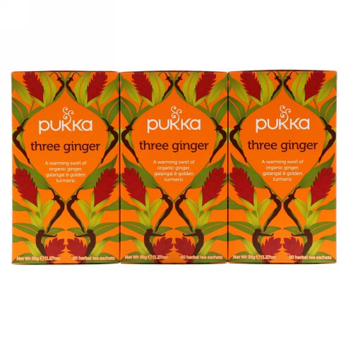 Pukka Herbs, スリージンジャーハーブティー、カフェインフリー、3パック、ハーブティーサシェ各20袋 (Discontinued Item)
