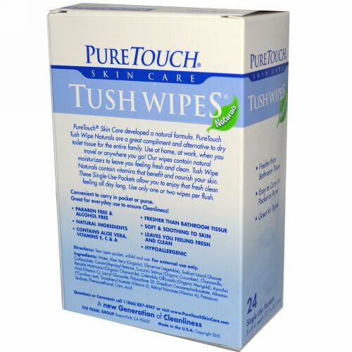 PureTouch Skin Care, インディビジュアル・フラッシャブル・モイストTush Wipes、使い捨てパック24枚 (Discontinued Item)