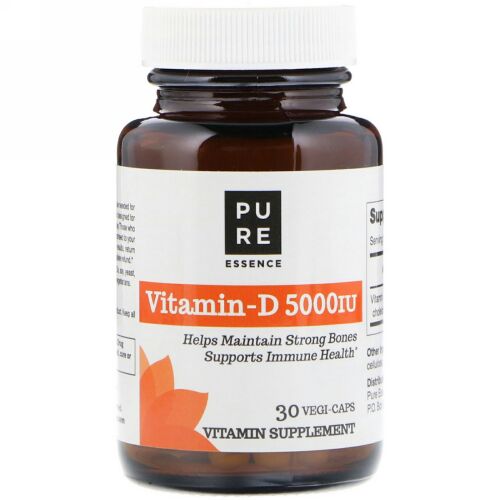 Pure Essence, Vitamin-D, 5,000 IU, 30 Vegi-Caps (Discontinued Item)