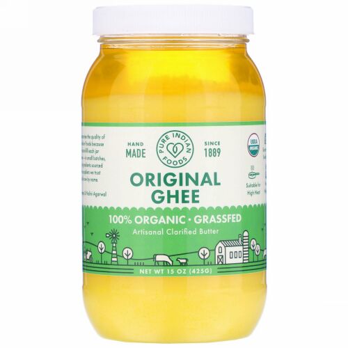 Pure Indian Foods, 100%オーガニック、牧草飼育ギー、15オンス(425g)
