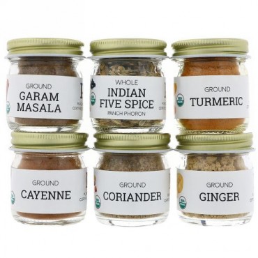 Pure Indian Foods, Organic Indian Spice Starter Kit, Experience Level: Beginner, Variety Pack, 6 Seasonings (Discontinued Item)