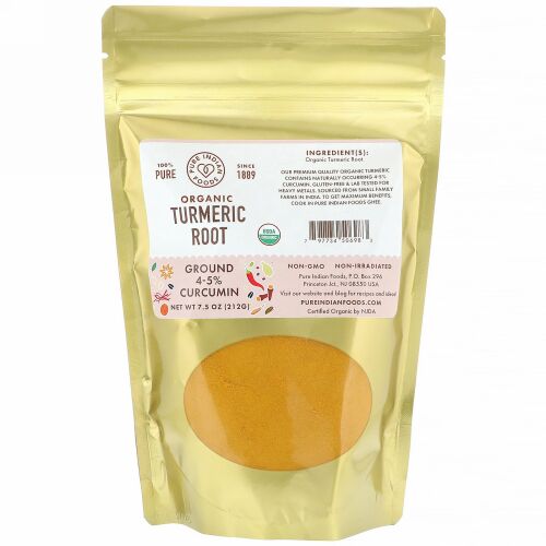 Pure Indian Foods, オーガニックウコン根、粉末、212g（7.5 oz）
