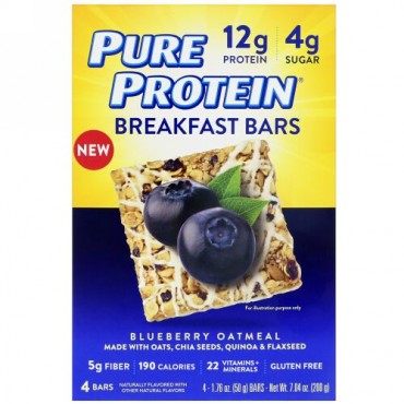 Pure Protein, ブレックファーストバー、ブルーベリーオートミール、4本、各1.76オンス (50 g) (Discontinued Item)