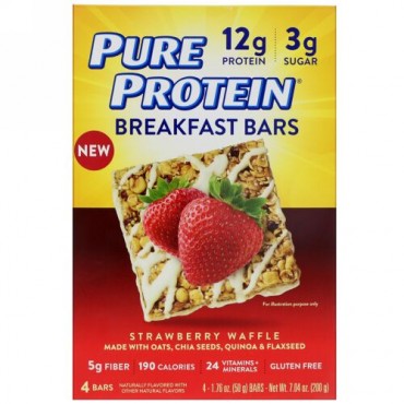 Pure Protein, 朝食バー、ストロベリーワッフル、4本、各1.76 oz (50 g) (Discontinued Item)