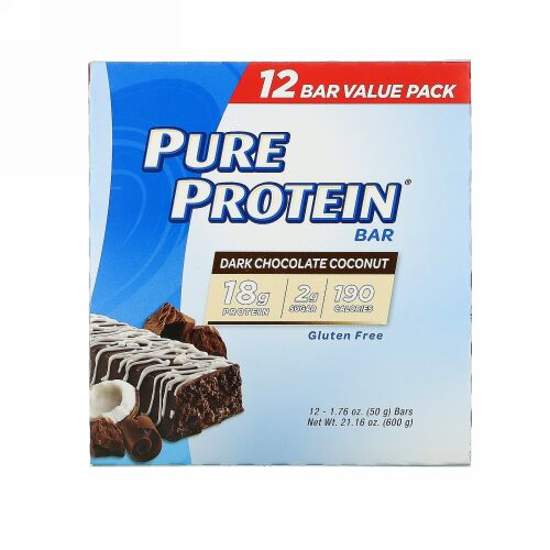 Pure Protein, ダークチョコレート ココナッツバー, 12本, 各50g（1.76 oz）