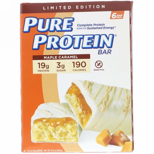 Pure Protein, メープルキャラメルバー、6本、各50g（1.76oz）