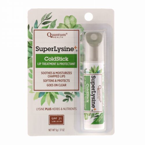 Quantum Health, スーパー リジン+、ColdStick、リップ トリートメント & プロテクタント、SPF 21、0.17 oz (5 g)