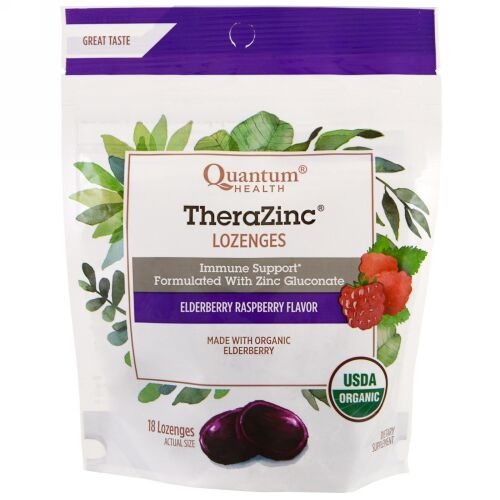 Quantum Health, テラジンク, 薬用キャンディー, エルダーベリー・ラズベリー味 , 18粒入り