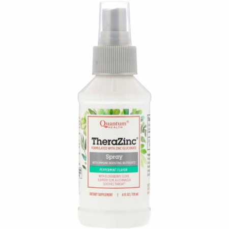 Quantum Health, Thera Zinc Spray、エキナセア、エルダーベリー、ペパーミント・クローブ味、 4 fl oz (120 ml)