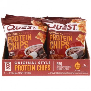 Quest Nutrition, オリジナルスタイル・プロテインチップス、バーベキュー、8袋、各1.1 oz (32 g) (Discontinued Item)