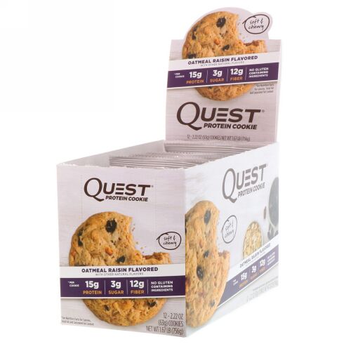 Quest Nutrition, プロテインクッキー、オートミールレーズン、12パック、各2.22 oz (63 g) (Discontinued Item)
