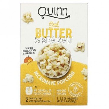 Quinn Popcorn, バター& 海の塩、 2 袋、各 3.5 オンス (98 g)
