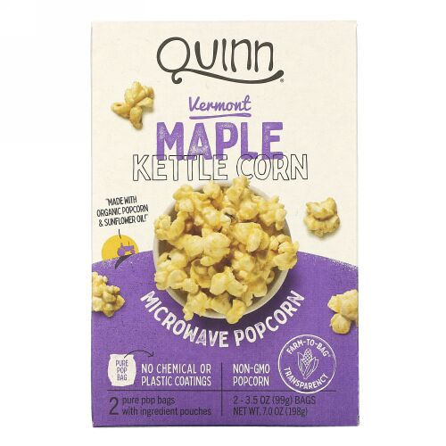 Quinn Popcorn, 電子レンジで作るポップコーン, バーモントメープル＆シーソルト, 2袋, 各3.6 oz (102 g)