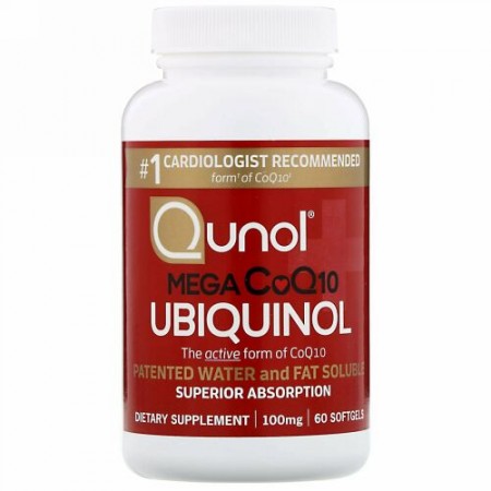 Qunol, ユビキノール、メガCoQ10、100mg、ソフトジェル60粒