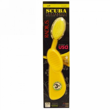 RADIUS, Scuba Toothbrush, Yellow, Soft, Right, 1 Toothbrush (Discontinued Item)