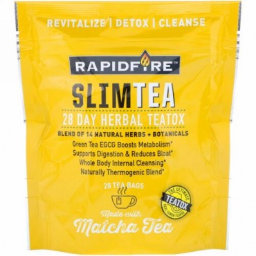 RAPIDFIRE, スリムティー、28日ハーブティートックス、抹茶、リアルレモンフレーバー、28ティーバッグ (Discontinued Item)