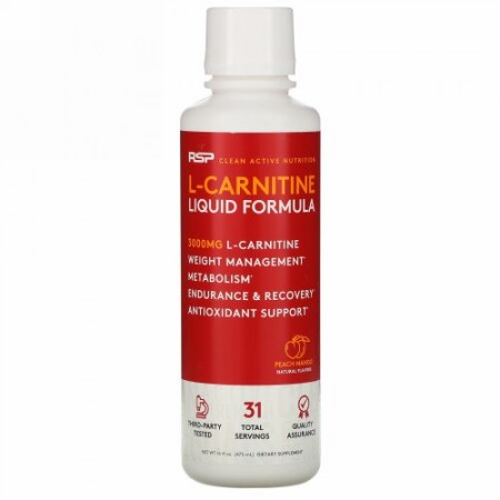 RSP Nutrition, L-カルニチン、ピーチマンゴー、3,000mg、473ml（16液量オンス）