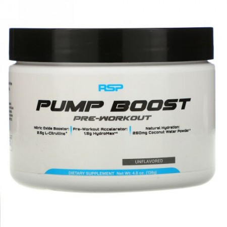 RSP Nutrition, Pump Boost Pre-Workout, Unflavored, 4.8 oz (138 g)