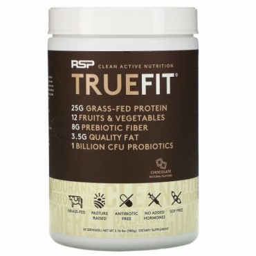 RSP Nutrition, トゥルーフィット、グラスフェッドホエイタンパク質シェイク、チョコレート、940g（2lb）