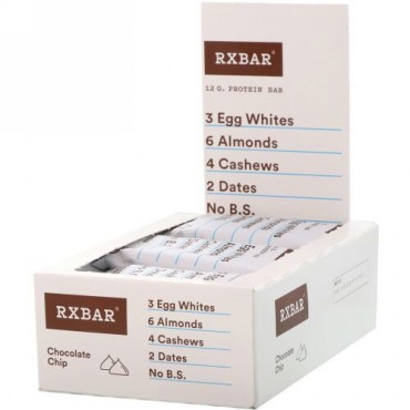 RXBAR, Protein Bar, Chocolate Chip, 12 Bars, 1.83 oz (52 g) Each (Discontinued Item)