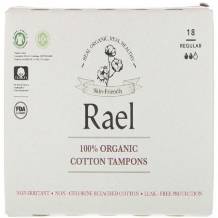 Rael, 100%オーガニックコットンタンポン、レギュラー、18タンポン (Discontinued Item)