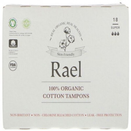 Rael, 100％オーガニックコットン・タンポン、スーパー、18本 (Discontinued Item)