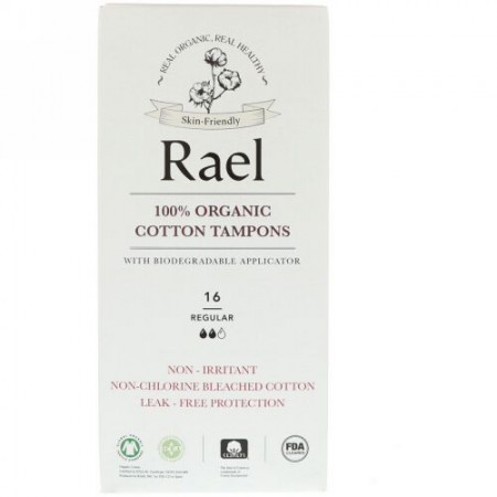 Rael, 100% Organic Cotton Tampons with Biodegradable Applicator, Regular, 16 Tampons (Discontinued Item)