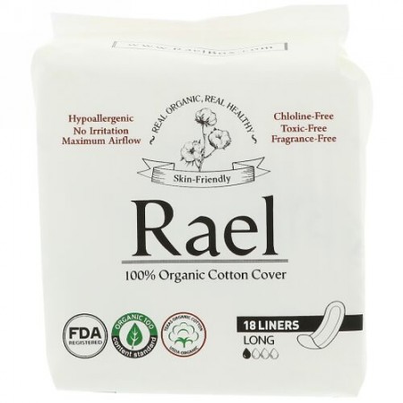 Rael, オーガニックパンティーライナー、ロング、18枚 (Discontinued Item)