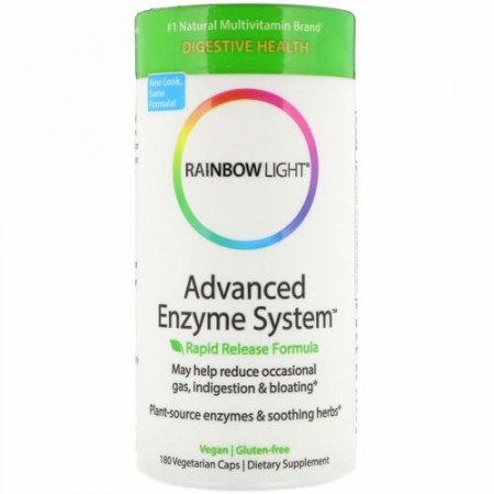 Rainbow Light, 先進的な酵素システム、ラピッドリリースフォーミュラ、180ベジタリアンカプセル